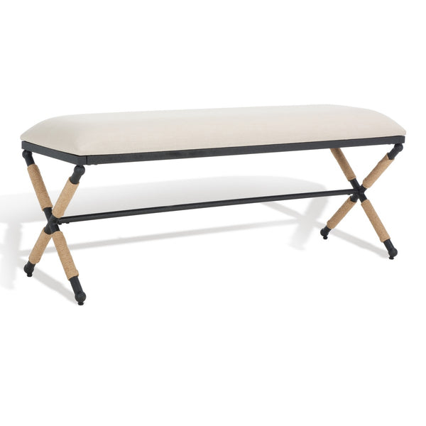 Carmelo Coastal-Chic Hemp Wrapped Bench with Plush Cushion for Stylish Home Décor and Comfort