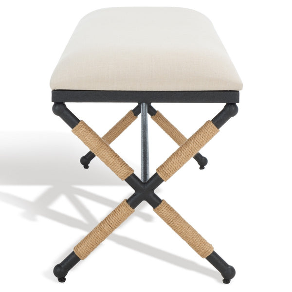 Carmelo Coastal-Chic Hemp Wrapped Bench with Plush Cushion for Stylish Home Décor and Comfort