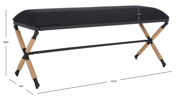 Carmelo Coastal-Chic Hemp Wrapped Bench with Plush Cushion for Stylish Home Décor and Comfort