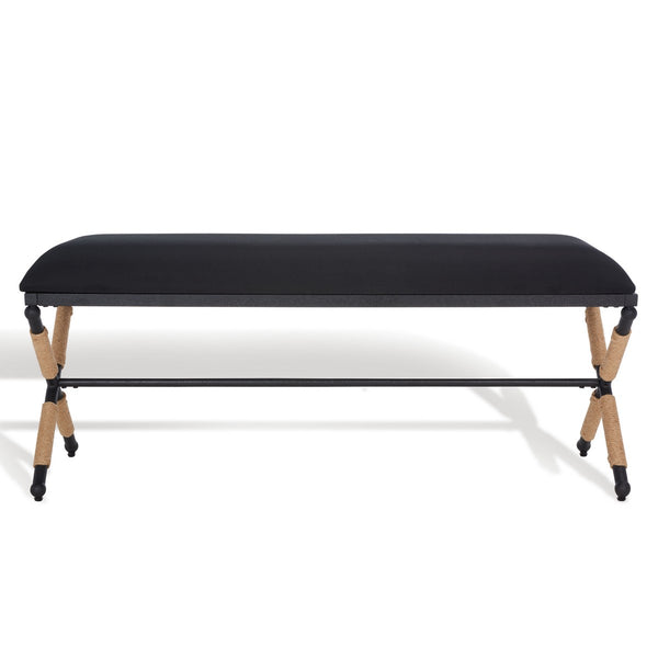 Carmelo Coastal-Chic Hemp Wrapped Bench with Plush Cushion for Stylish Home Décor and Comfort