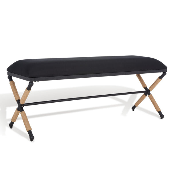 Carmelo Coastal-Chic Hemp Wrapped Bench with Plush Cushion for Stylish Home Décor and Comfort