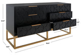 Safavieh Emelia 6 Drawer Dresser Black / Gold Wood / Metal / Pb Drawer Front With Pu Foam Deco Board  SFV2124B