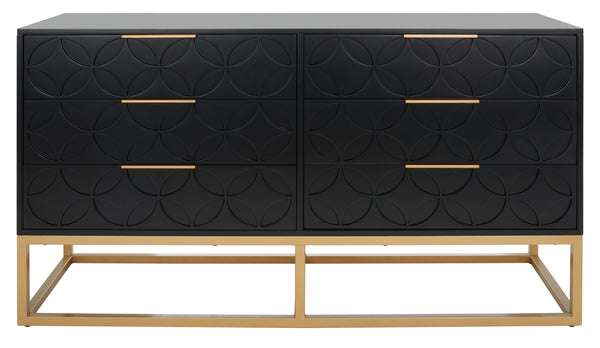 Safavieh Emelia 6 Drawer Dresser Black / Gold Wood / Metal / Pb Drawer Front With Pu Foam Deco Board  SFV2124B