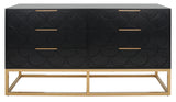 Safavieh Emelia 6 Drawer Dresser Black / Gold Wood / Metal / Pb Drawer Front With Pu Foam Deco Board  SFV2124B