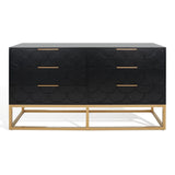 Safavieh Emelia 6 Drawer Dresser Black / Gold Wood / Metal / Pb Drawer Front With Pu Foam Deco Board  SFV2124B