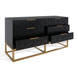 Safavieh Emelia 6 Drawer Dresser Black / Gold Wood / Metal / Pb Drawer Front With Pu Foam Deco Board  SFV2124B