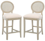 Safavieh Karlee Rattan Back Counter Stool - Set of 2 Rustic Grey / Beige SFV2131A-SET2