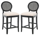 Safavieh Karlee Rattan Back Counter Stool - Set of 2 Black / Beige SFV2131B-SET2