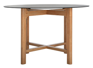 Safavieh Ruthanne Round Glass Dining Table Oak / Black Tempered Black Glass / Solid Oak Wood SFV2133A-2BX