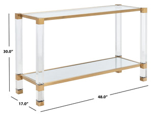 Angie Console Table - Glamorous Acrylic and Glass Design with Brass Accents for Luxury Décor