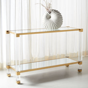 Angie Console Table - Glamorous Acrylic and Glass Design with Brass Accents for Luxury Décor