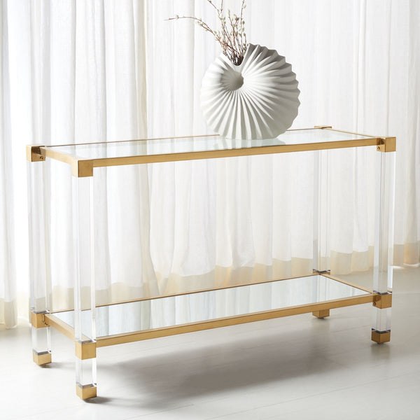 Angie Console Table - Glamorous Acrylic and Glass Design with Brass Accents for Luxury Décor