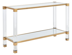 Angie Console Table - Glamorous Acrylic and Glass Design with Brass Accents for Luxury Décor