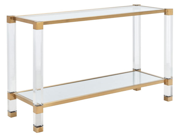 Angie Console Table - Glamorous Acrylic and Glass Design with Brass Accents for Luxury Décor