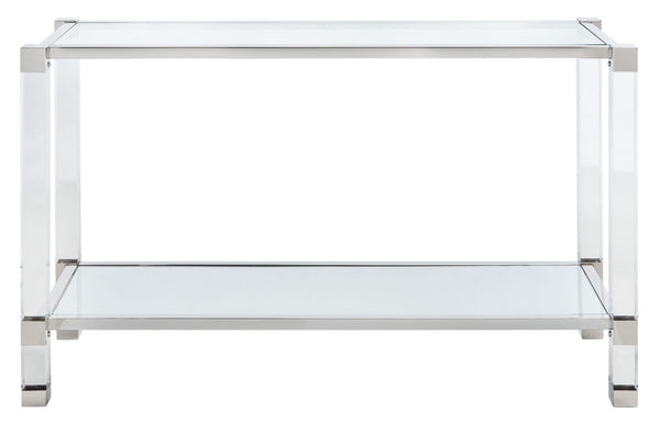 Angie Console Table - Glamorous Acrylic and Glass Design with Brass Accents for Luxury Décor