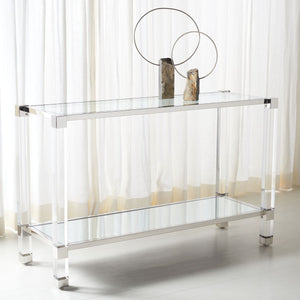 Angie Console Table - Glamorous Acrylic and Glass Design with Brass Accents for Luxury Décor