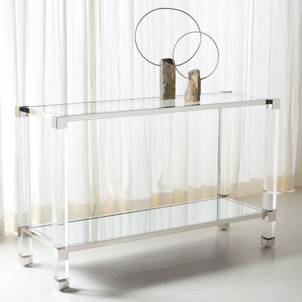 Angie Console Table - Glamorous Acrylic and Glass Design with Brass Accents for Luxury Décor