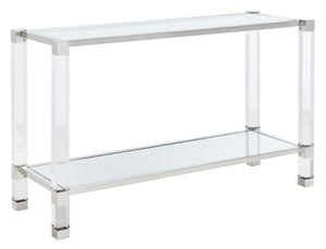 Angie Console Table - Glamorous Acrylic and Glass Design with Brass Accents for Luxury Décor