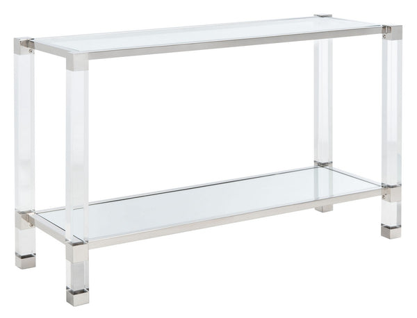 Angie Console Table - Glamorous Acrylic and Glass Design with Brass Accents for Luxury Décor