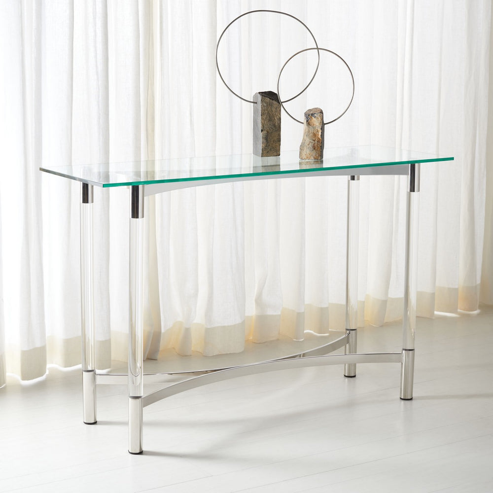 Letty Acrylic Console Table - Glamorous Silver Accents with Crystal Clear Legs for Chic Décor