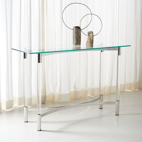 Letty Acrylic Console Table - Glamorous Silver Accents with Crystal Clear Legs for Chic Décor