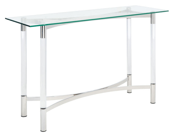 Letty Acrylic Console Table - Glamorous Silver Accents with Crystal Clear Legs for Chic Décor