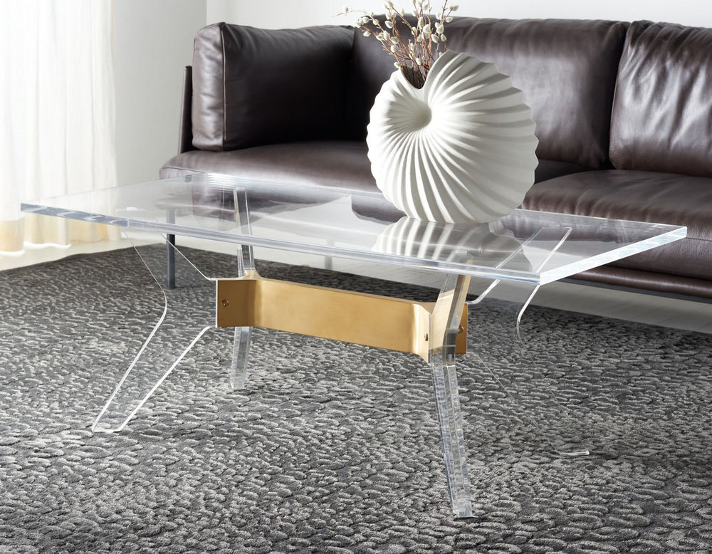 Werner Acrylic Coffee Table - Glamorous Mid-Century Design with Clear Glass & Brass Accents