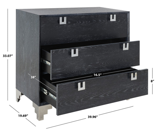 Safavieh Odalis Lacquer Chest Of Drawers Black Cerused Oak Metal / Wood SFV3523C