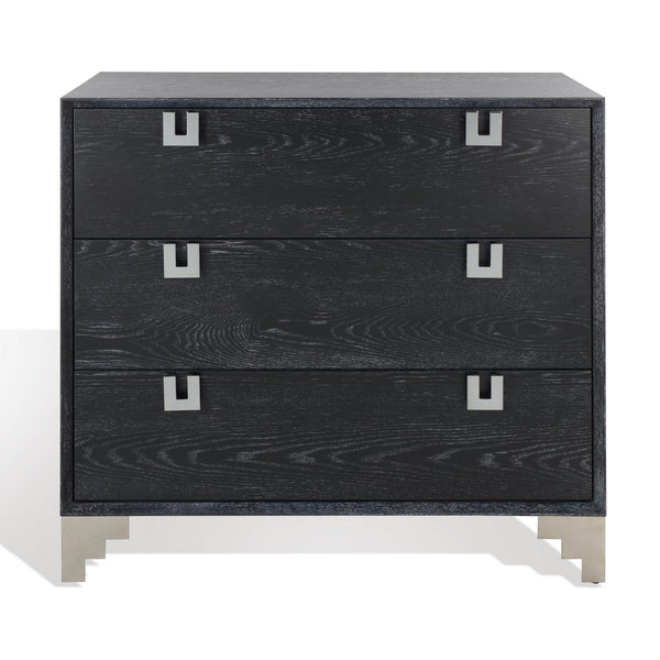 Safavieh Odalis Lacquer Chest Of Drawers Black Cerused Oak Metal / Wood SFV3523C