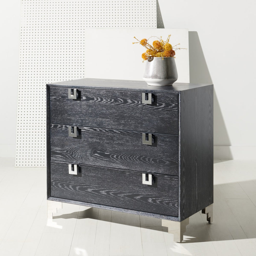 Safavieh Odalis Lacquer Chest Of Drawers Black Cerused Oak Metal / Wood SFV3523C