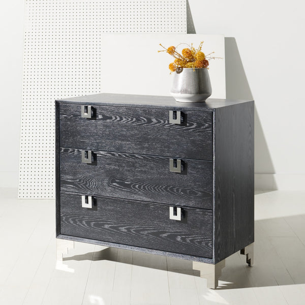 Safavieh Odalis Lacquer Chest Of Drawers Black Cerused Oak Metal / Wood SFV3523C
