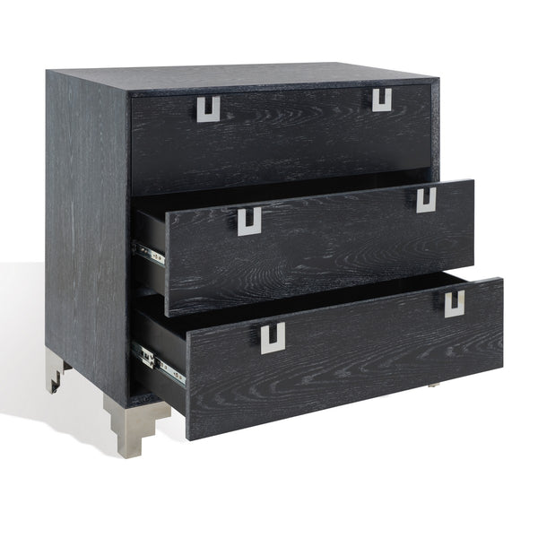 Safavieh Odalis Lacquer Chest Of Drawers Black Cerused Oak Metal / Wood SFV3523C