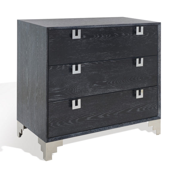 Safavieh Odalis Lacquer Chest Of Drawers Black Cerused Oak Metal / Wood SFV3523C