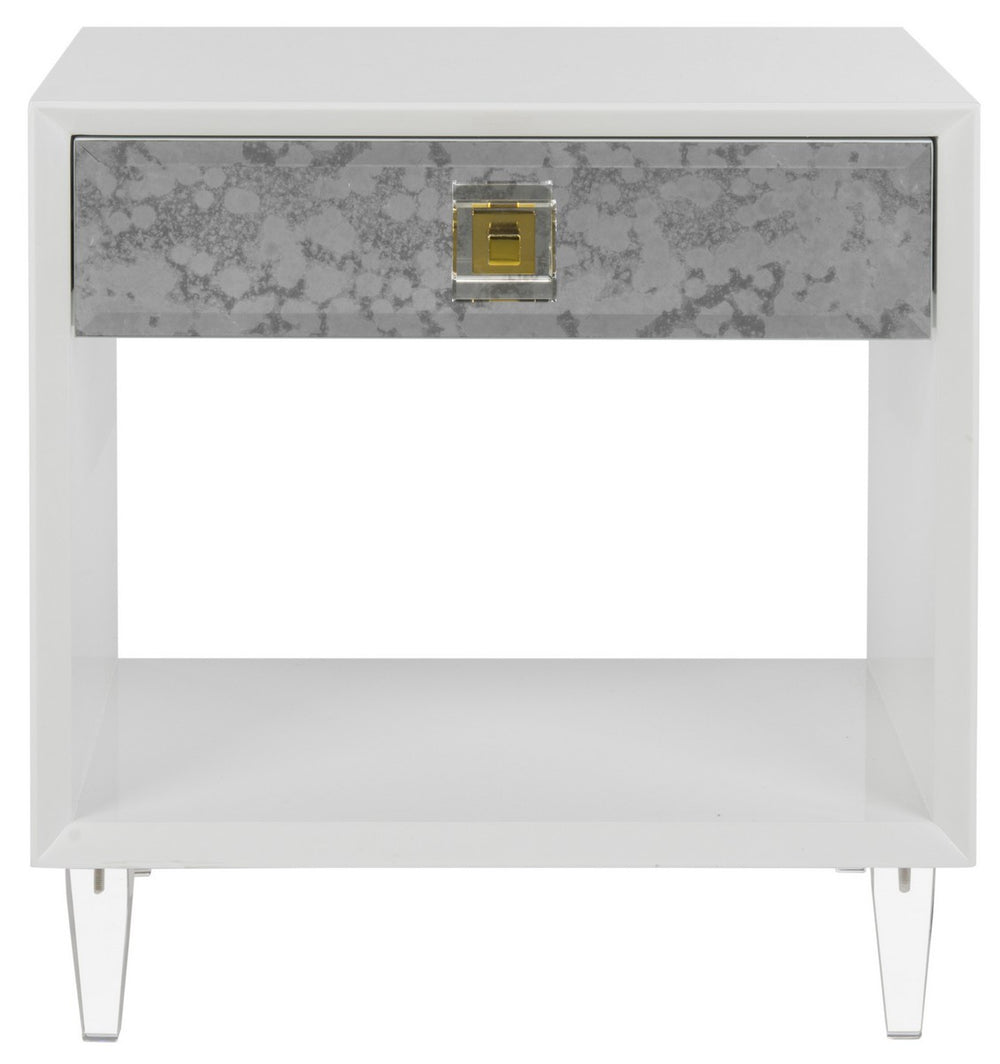 Arcelia Chic Acrylic Eglomise Side Table - Elegant Antique Mirror Finish with Brass Accents & Drawer