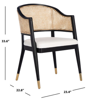 Rogue Rattan Dining Chair - Mid-Century Modern Design with Elegant Brass Caps for Chic Interiors