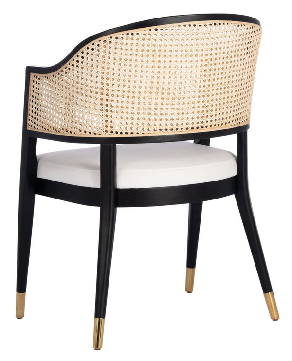 Rogue Rattan Dining Chair - Mid-Century Modern Design with Elegant Brass Caps for Chic Interiors