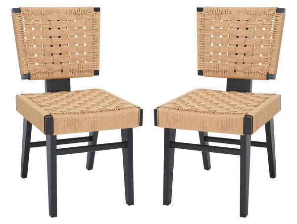Safavieh Susanne Woven Dining Chair -Set Of 2 Black / Natural Wood / Woven Paper SFV4121A-SET2