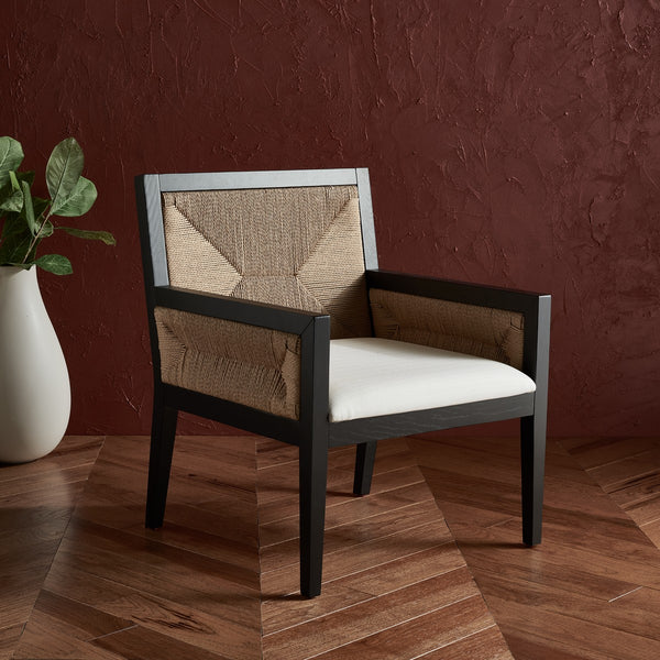 Safavieh Emilio Woven Accent Chair Black / Natural Wood / Woven Paper / Fabric / Foam SFV4124A