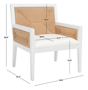 Safavieh Emilio Woven Accent Chair White / Natural Wood / Woven Paper / Fabric / Foam SFV4124C