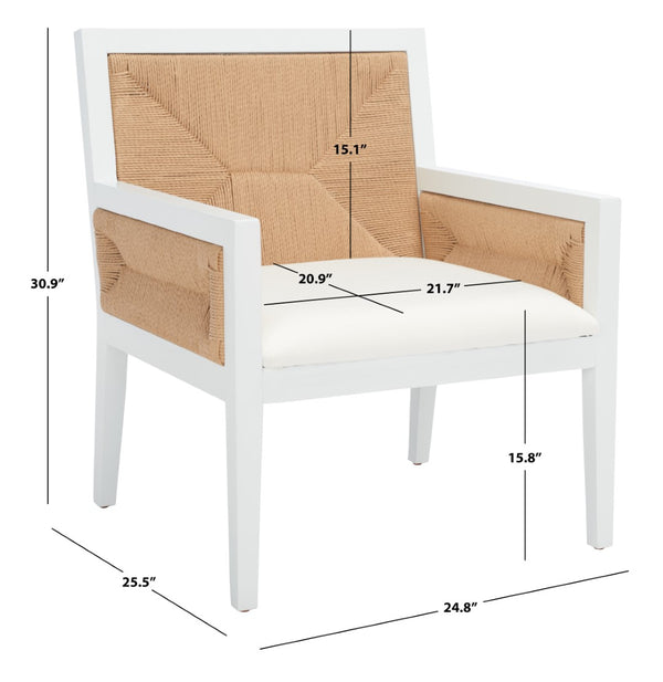 Safavieh Emilio Woven Accent Chair White / Natural Wood / Woven Paper / Fabric / Foam SFV4124C