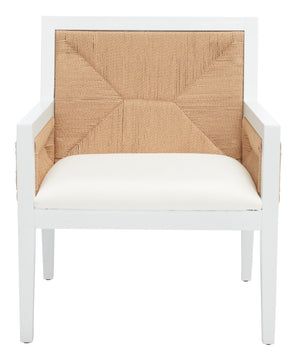 Safavieh Emilio Woven Accent Chair White / Natural Wood / Woven Paper / Fabric / Foam SFV4124C