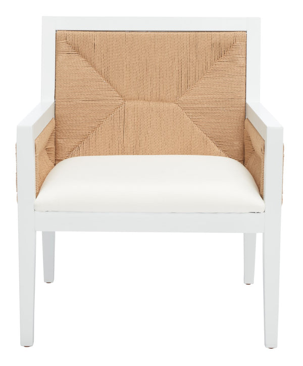 Safavieh Emilio Woven Accent Chair White / Natural Wood / Woven Paper / Fabric / Foam SFV4124C