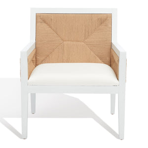 Safavieh Emilio Woven Accent Chair White / Natural Wood / Woven Paper / Fabric / Foam SFV4124C
