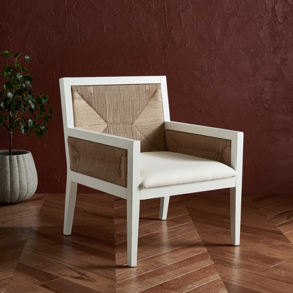 Safavieh Emilio Woven Accent Chair White / Natural Wood / Woven Paper / Fabric / Foam SFV4124C