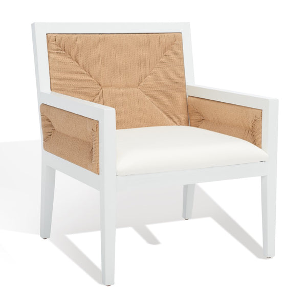 Safavieh Emilio Woven Accent Chair White / Natural Wood / Woven Paper / Fabric / Foam SFV4124C