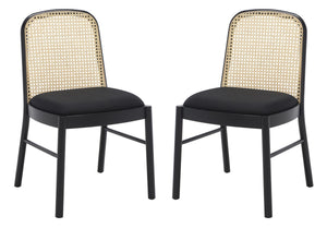 Safavieh Annmarie Rattan Back Dining Chair -Set Of 2 Black / Natural Wood / Rattan SFV4129A-SET2