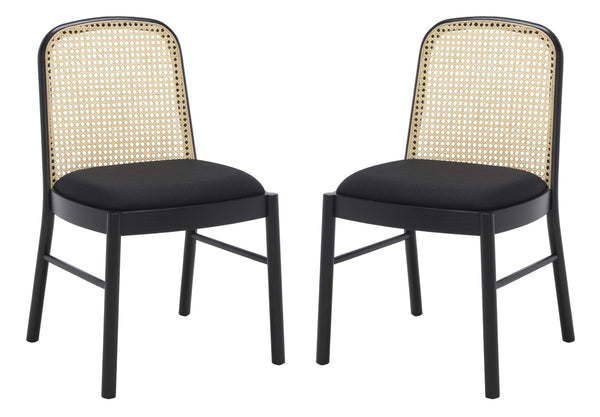 Safavieh Annmarie Rattan Back Dining Chair -Set Of 2 Black / Natural Wood / Rattan SFV4129A-SET2