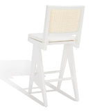 Safavieh Colette Rattan Barstool White / Natural Wood / Rattan / Fabric SFV4134C