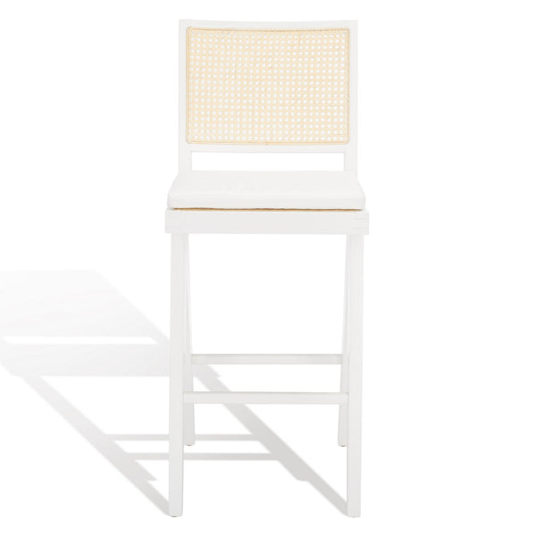 Safavieh Colette Rattan Barstool White / Natural Wood / Rattan / Fabric SFV4134C