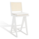 Safavieh Colette Rattan Barstool White / Natural Wood / Rattan / Fabric SFV4134C